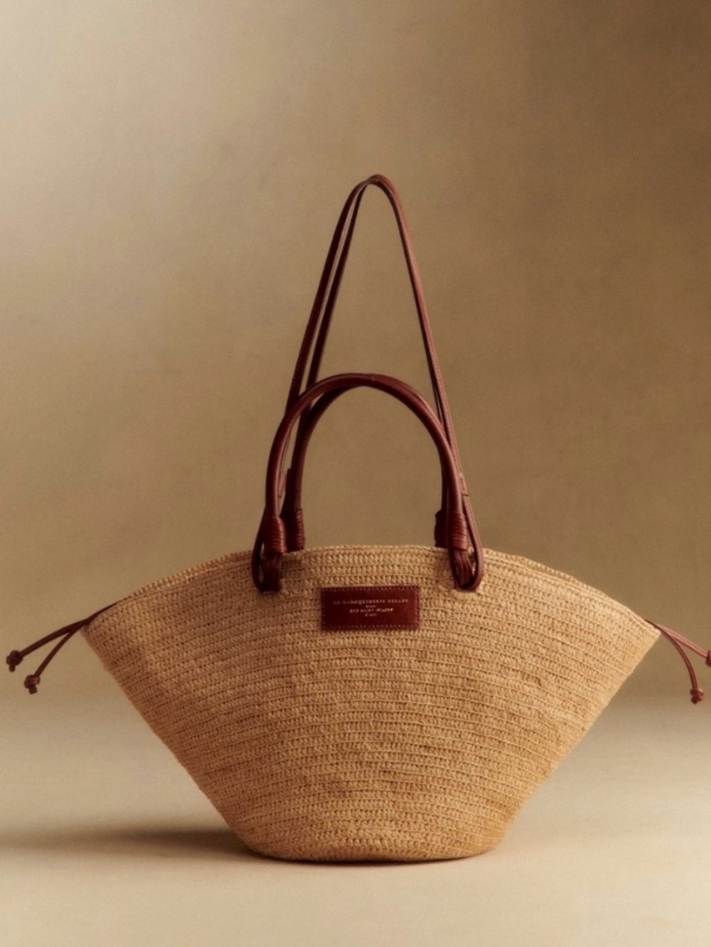 SEZANE Justine Raffia Basket Bag With Leather Handles ⚜️ - Picture 10 of 12